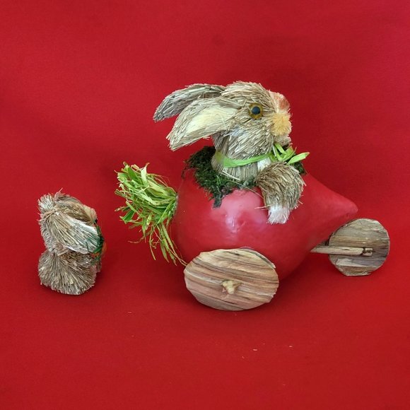 Sisal Rabbit Easter Bunny Riding Turnip Small Bubby Holding Carrot Spring Home D - Picture 6 of 11